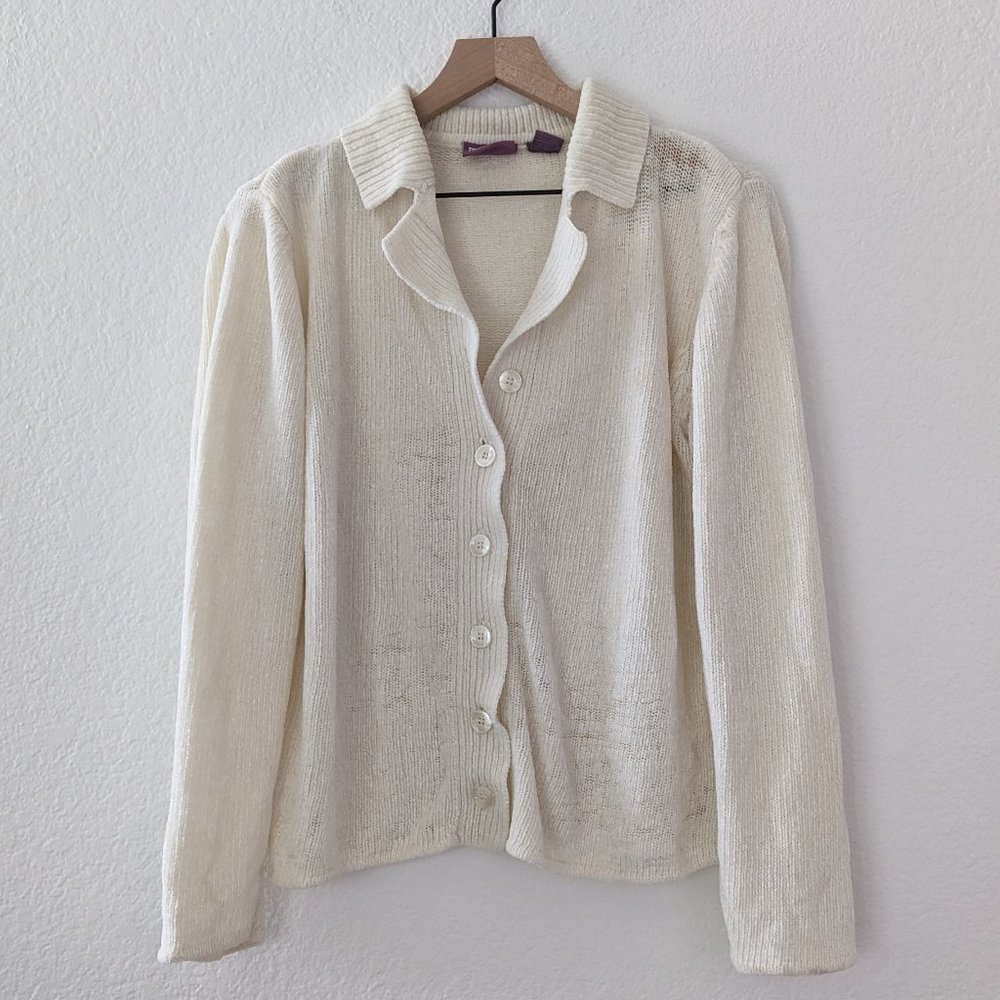Vintage Oat Chenille Collared Cardigan